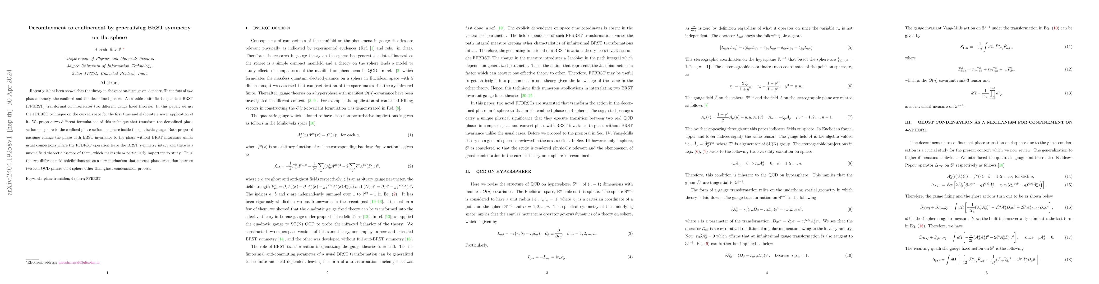 Thumbnail for Deconfinement to confinement by generalizing BRST symmetry on the sphere