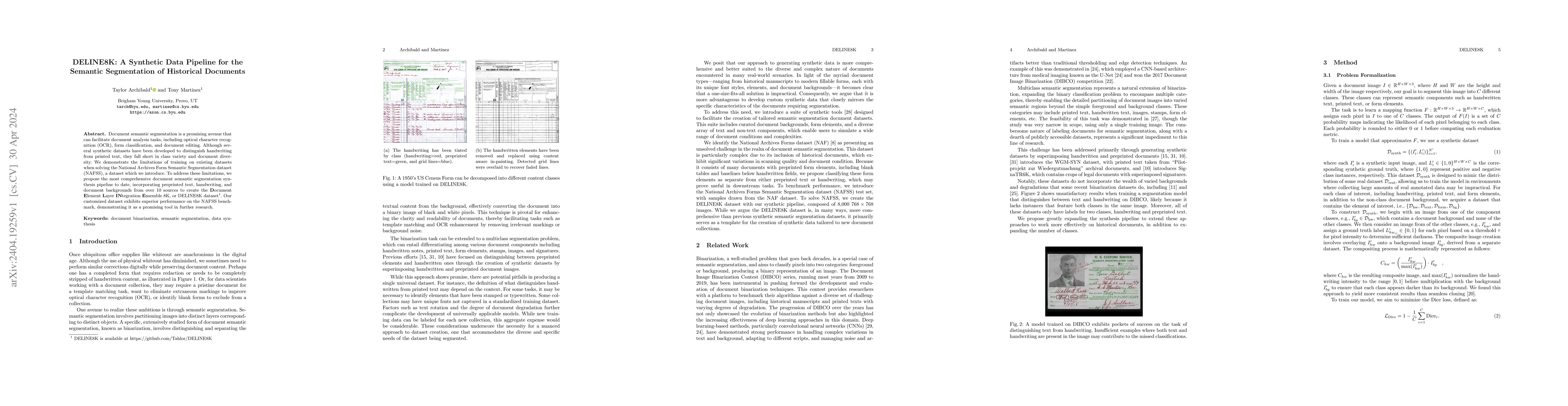 Thumbnail for DELINE8K: A Synthetic Data Pipeline for the Semantic Segmentation of
  Historical Documents