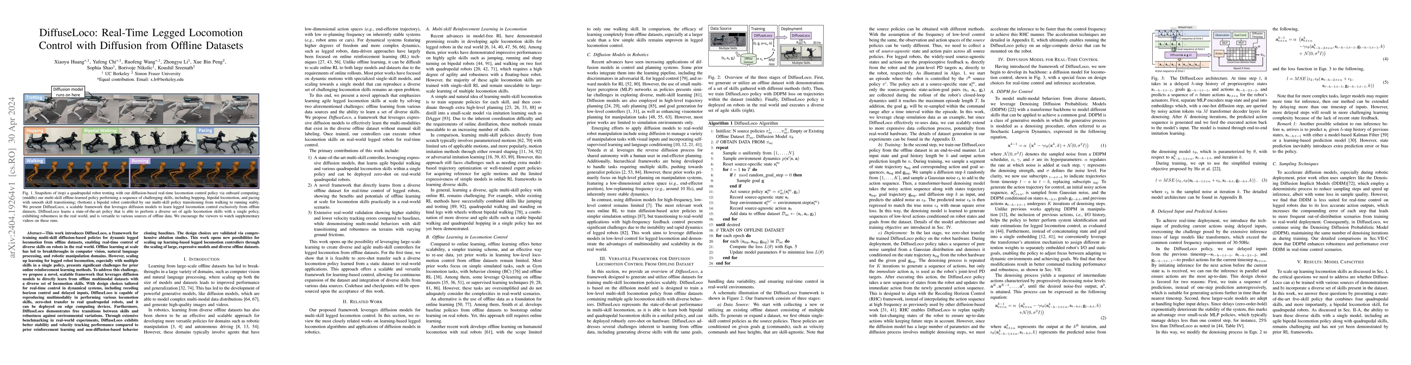 Thumbnail for DiffuseLoco: Real-Time Legged Locomotion Control with Diffusion from
  Offline Datasets