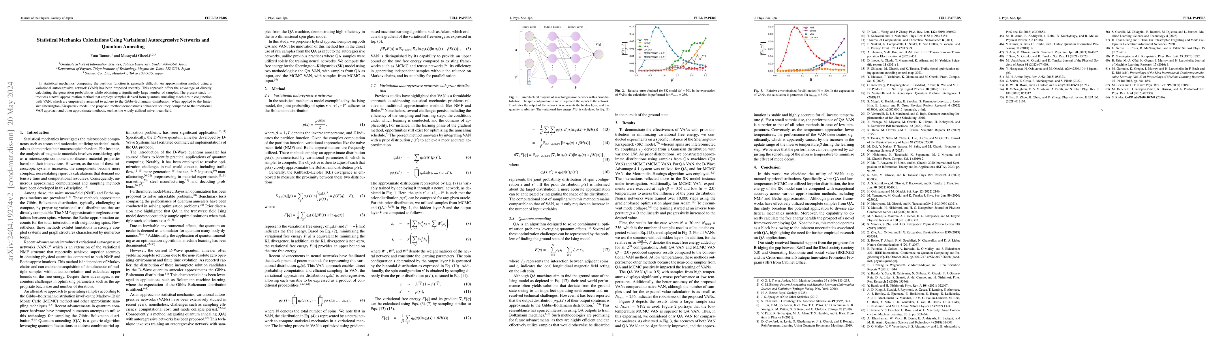 Thumbnail for Statistical Mechanics Calculations Using Variational Autoregressive
  Networks and Quantum Annealing
