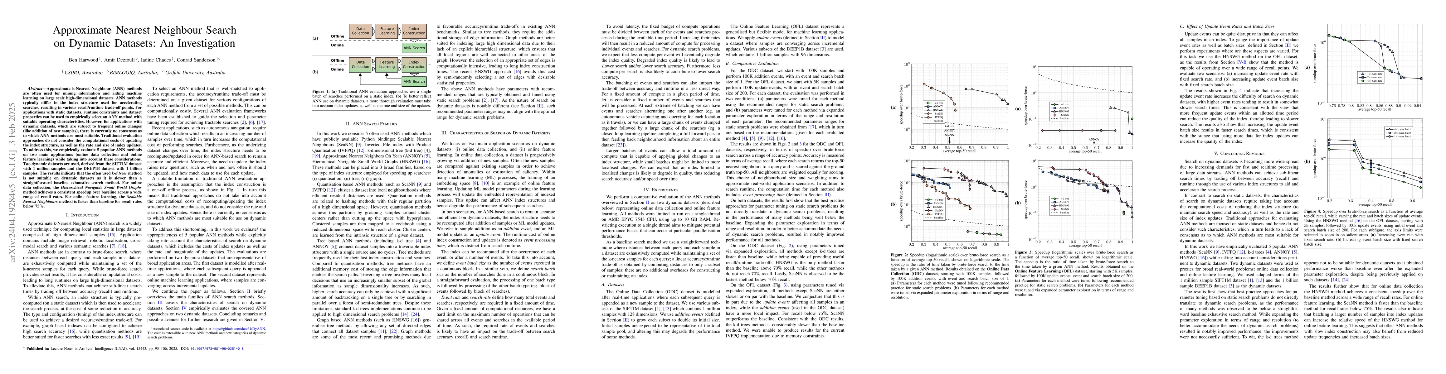 Thumbnail for Approximate Nearest Neighbour Search on Dynamic Datasets: An
  Investigation