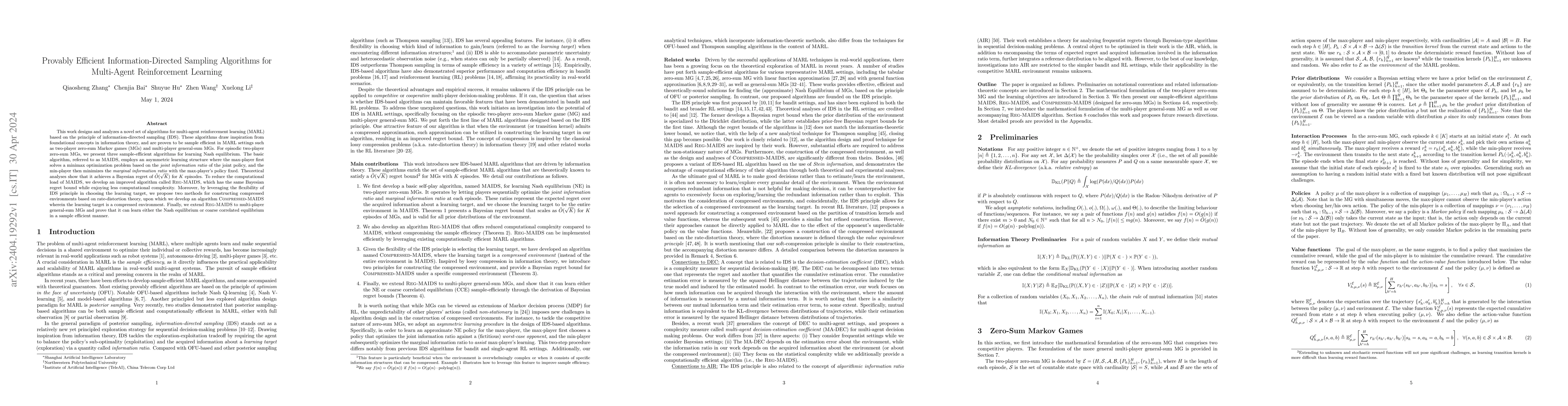 Thumbnail for Provably Efficient Information-Directed Sampling Algorithms for
  Multi-Agent Reinforcement Learning