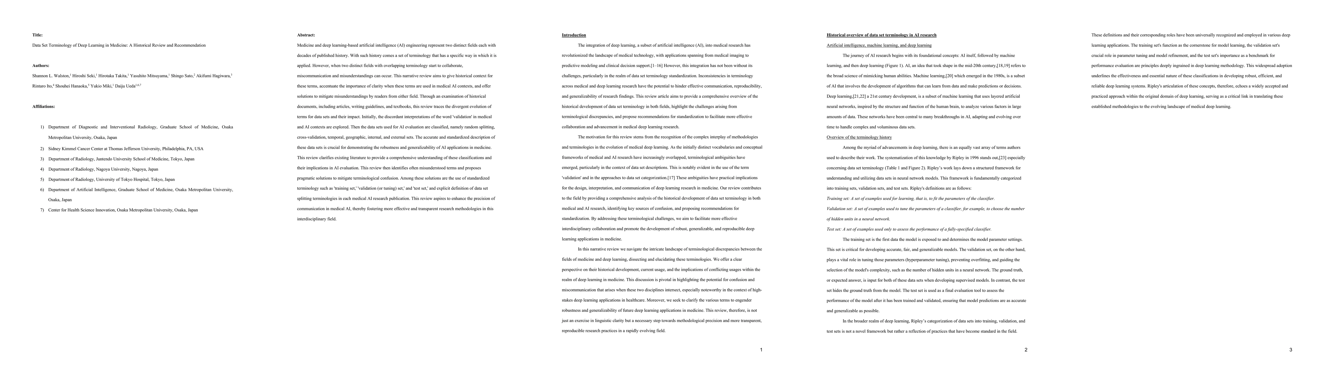 Thumbnail for Data Set Terminology of Deep Learning in Medicine: A Historical Review
  and Recommendation