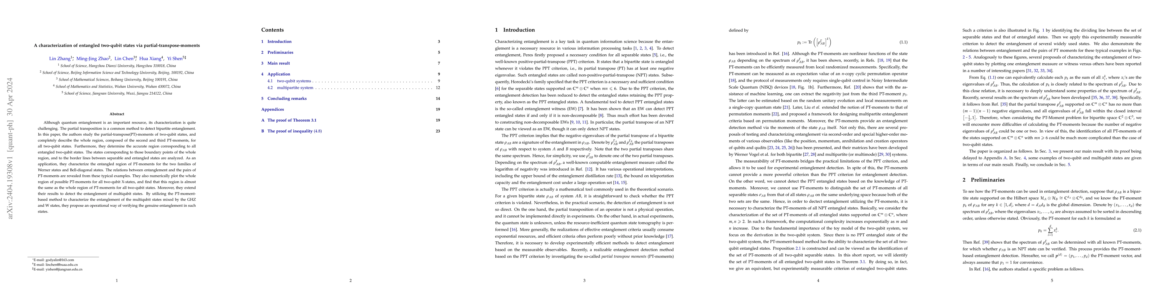 Thumbnail for A characterization of entangled two-qubit states via
  partial-transpose-moments