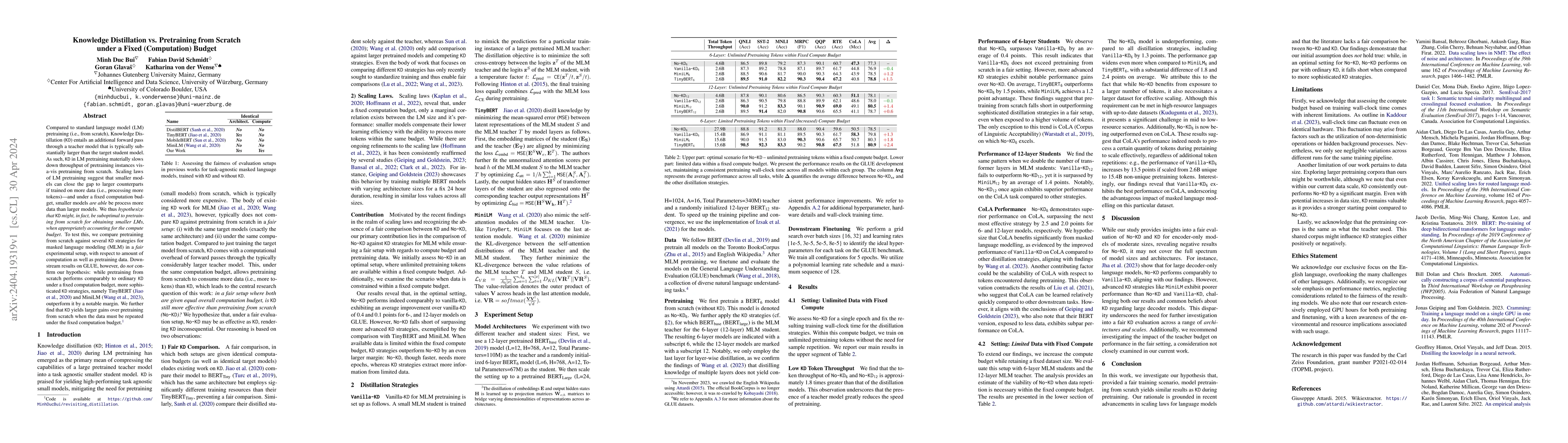 Thumbnail for Knowledge Distillation vs. Pretraining from Scratch under a Fixed
  (Computation) Budget