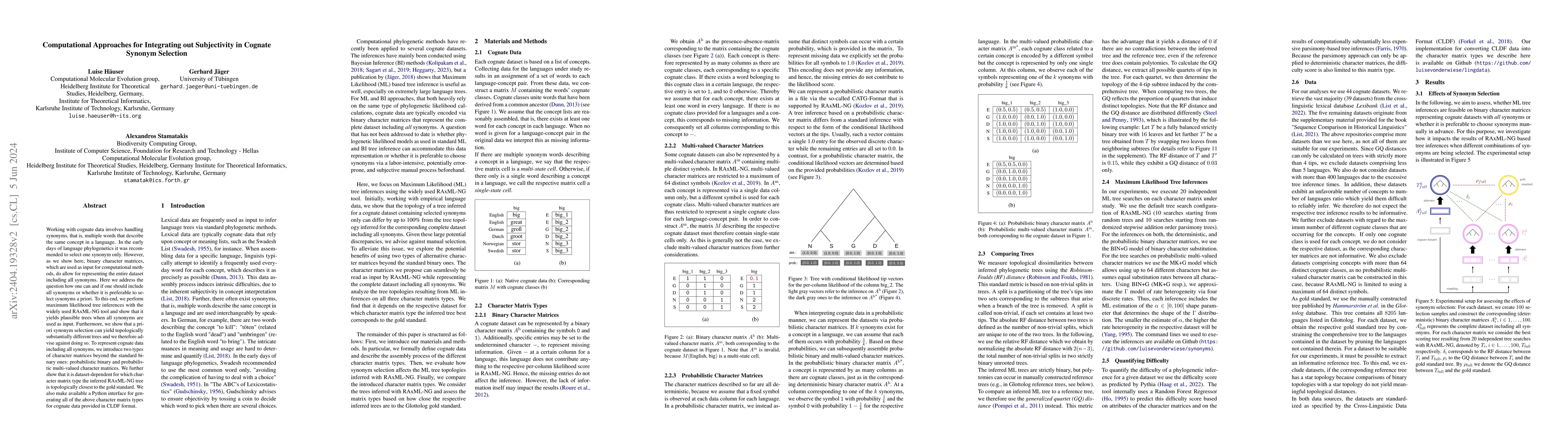 Thumbnail for Computational Approaches for Integrating out Subjectivity in Cognate
  Synonym Selection