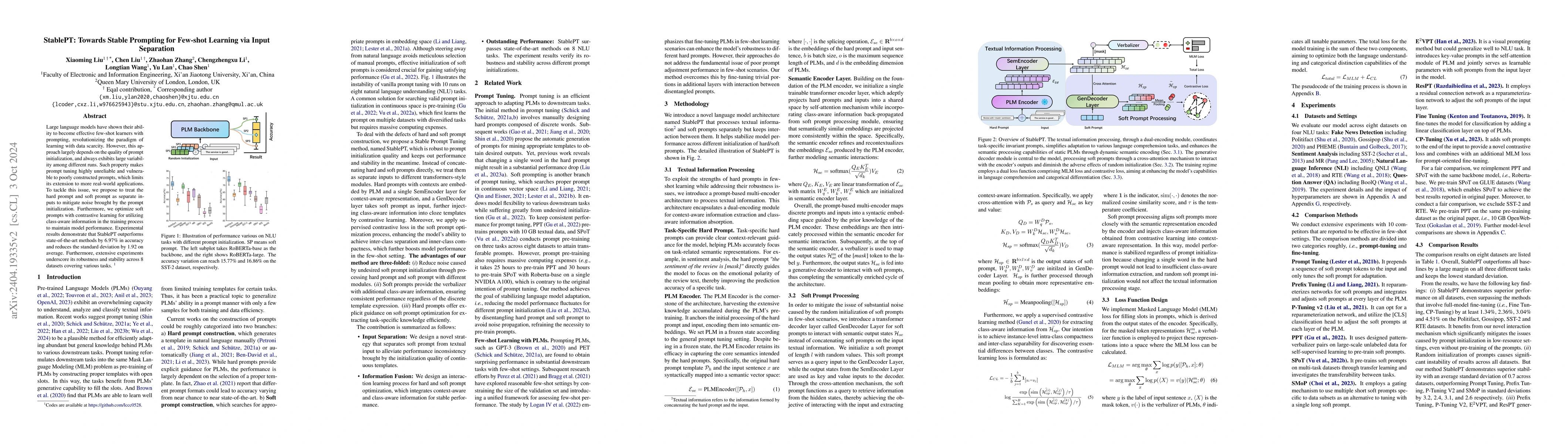 Thumbnail for StablePT: Towards Stable Prompting for Few-shot Learning via Input
  Separation