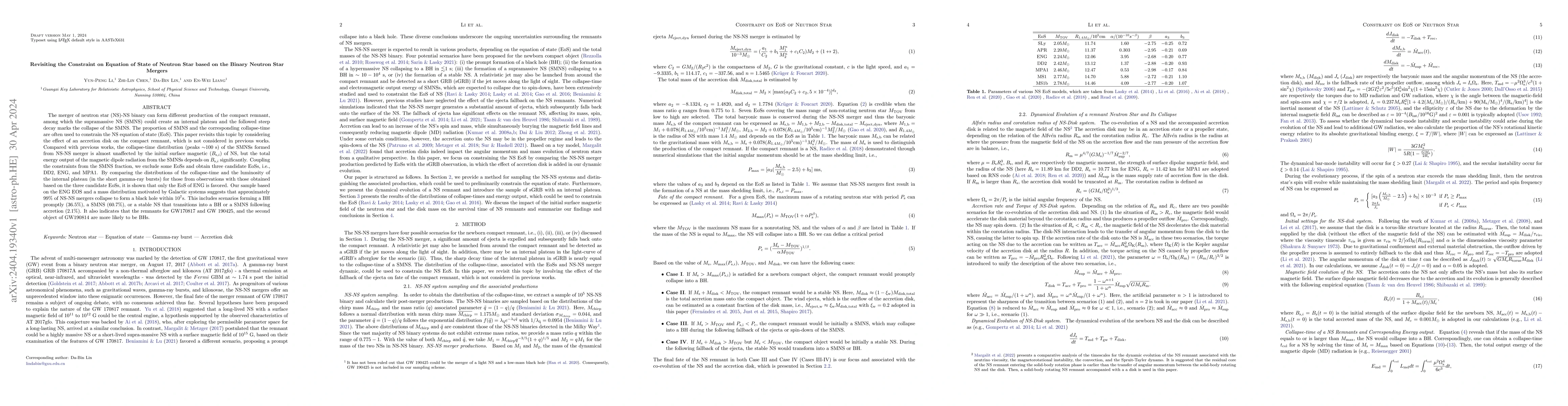 Thumbnail for Revisiting the Constraint on Equation of State of Neutron Star based on
  the Binary Neutron Star Mergers