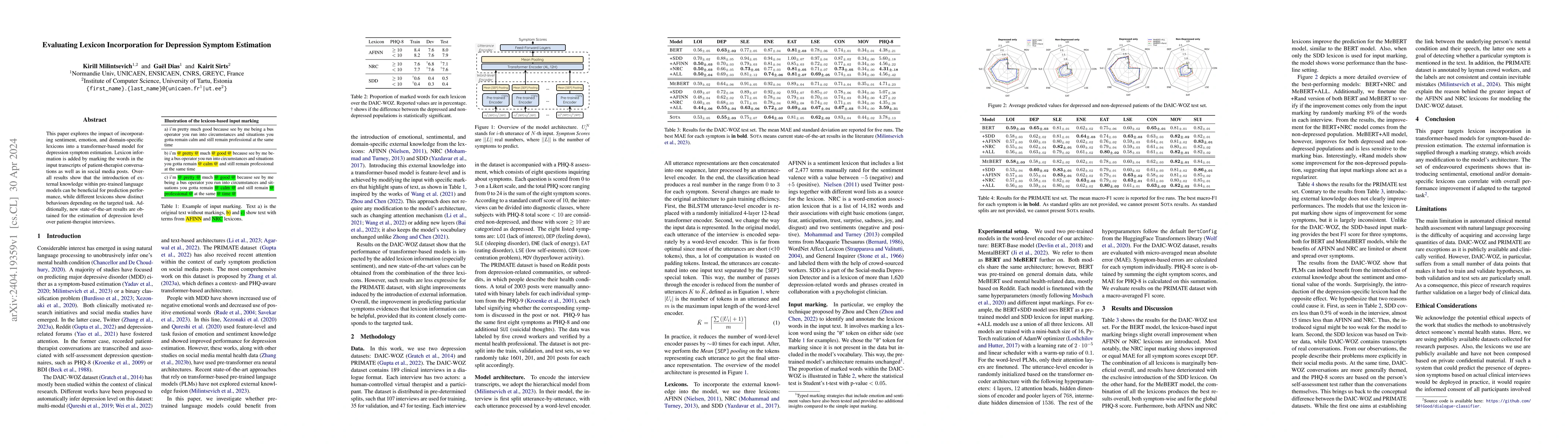 Thumbnail for Evaluating Lexicon Incorporation for Depression Symptom Estimation