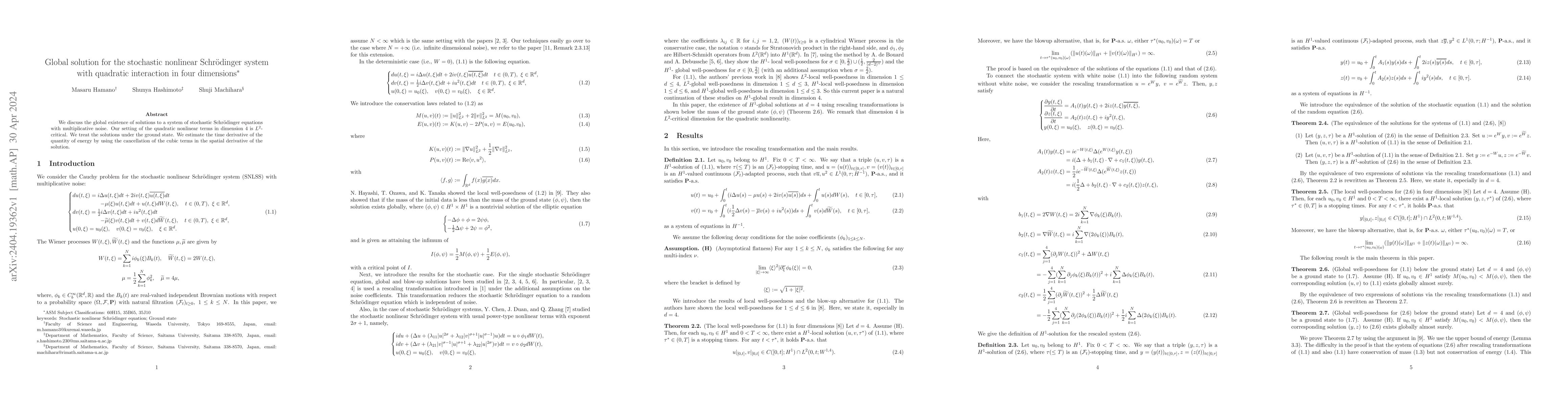 Thumbnail for Global solution for the stochastic nonlinear Schr\"odinger system with
  quadratic interaction in four dimensions