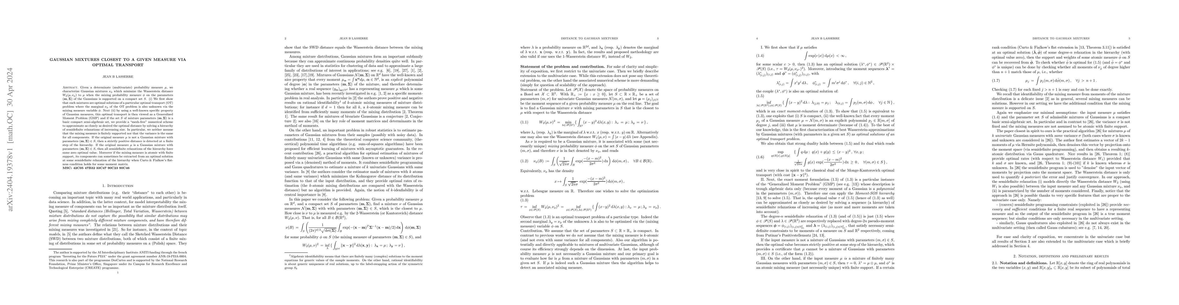 Thumbnail for Gaussian mixtures closest to a given measure via optimal transport