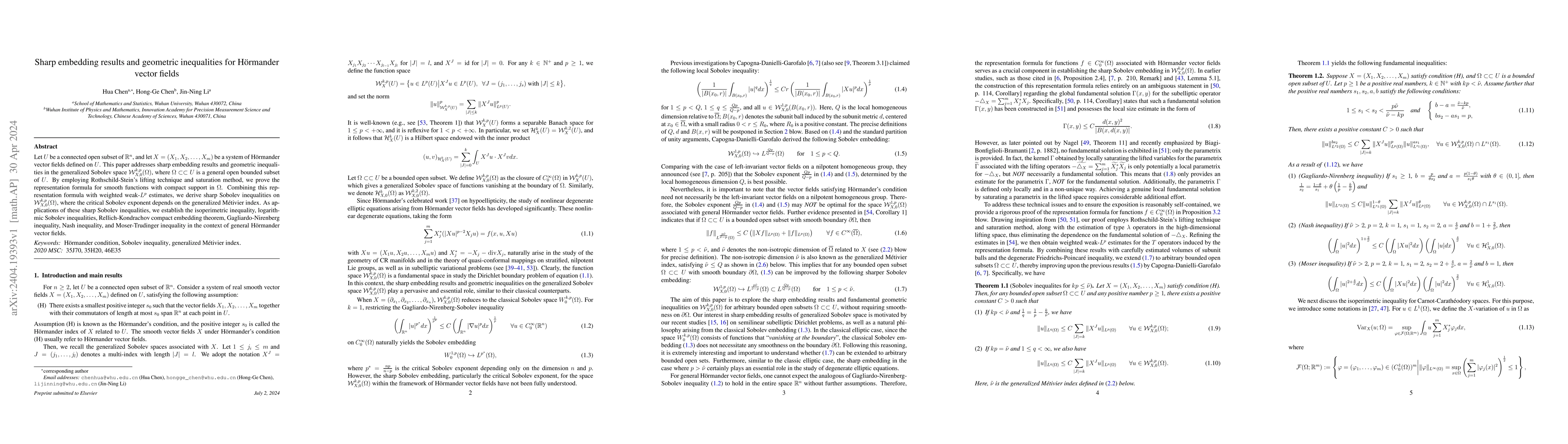 Thumbnail for Sharp embedding results and geometric inequalities for H\"{o}rmander
  vector fields