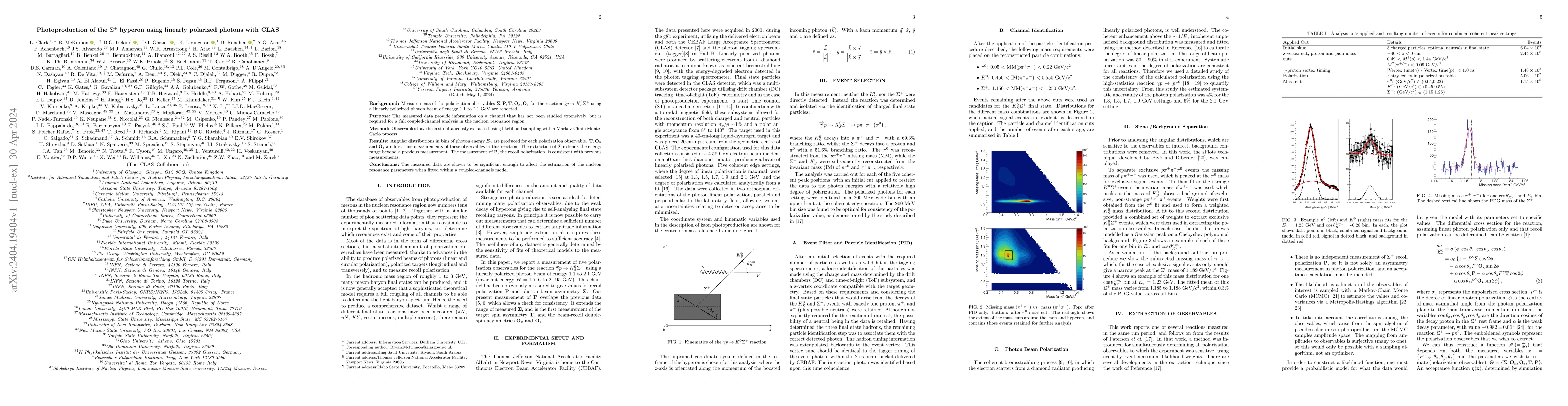 Thumbnail for Photoproduction of the {\Sigma}+ hyperon using linearly polarized
  photons with CLAS