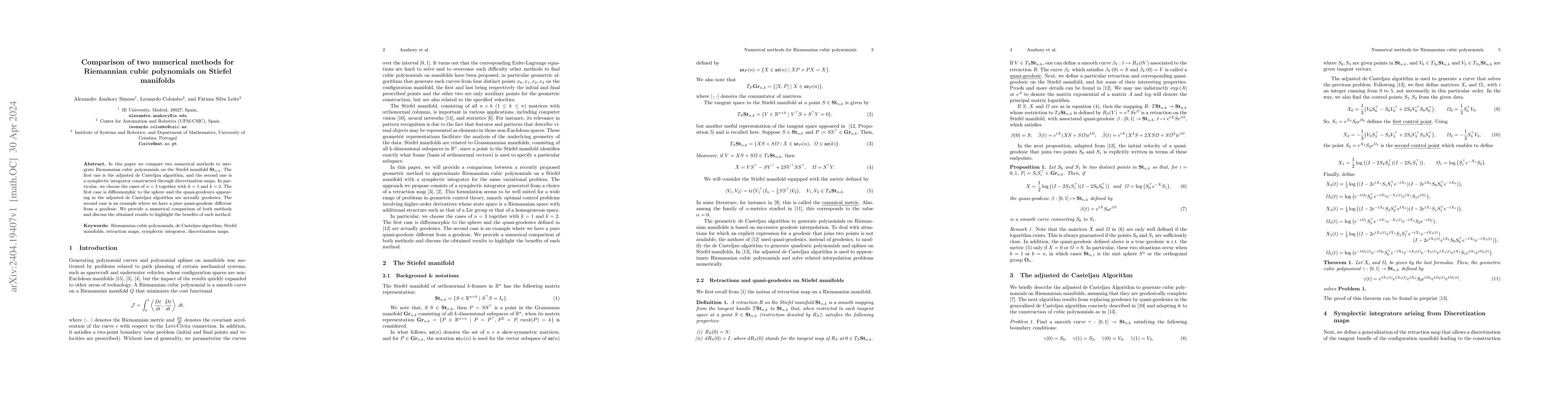 Thumbnail for Comparison of two numerical methods for Riemannian cubic polynomials on
  Stiefel manifolds