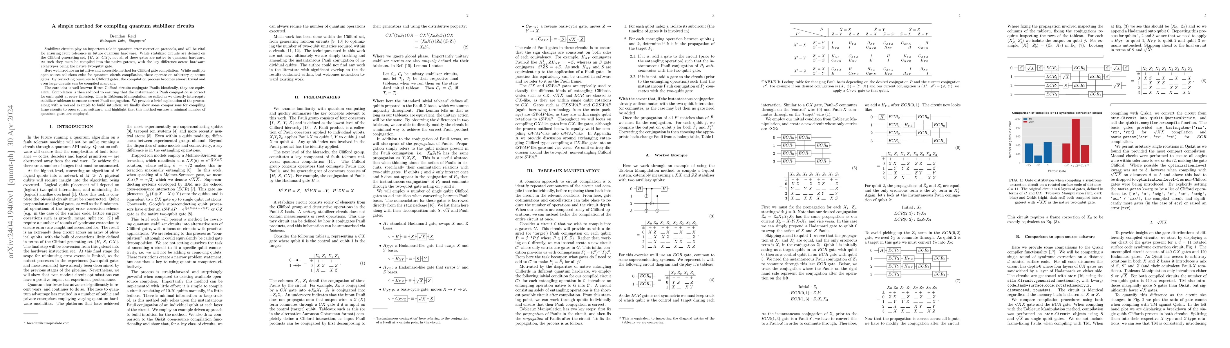 Thumbnail for A simple method for compiling quantum stabilizer circuits