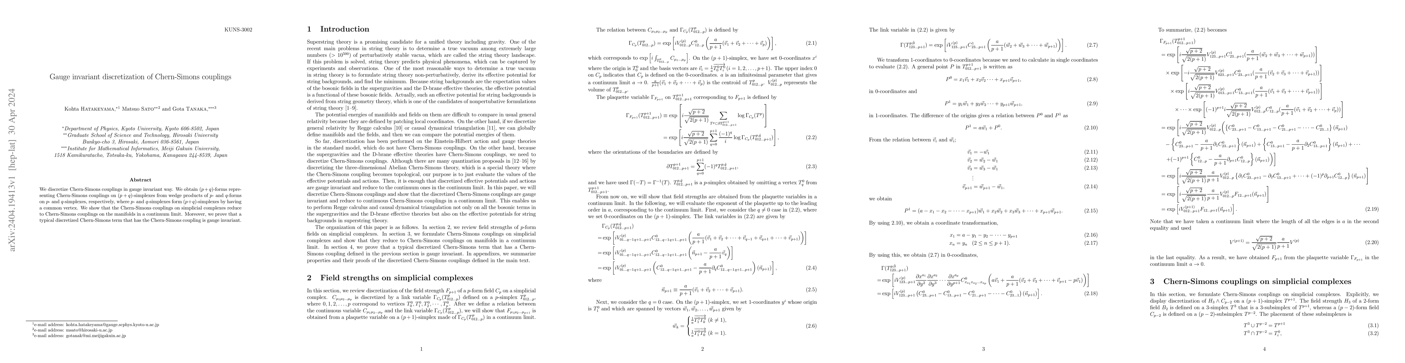Thumbnail for Gauge invariant discretization of Chern-Simons couplings