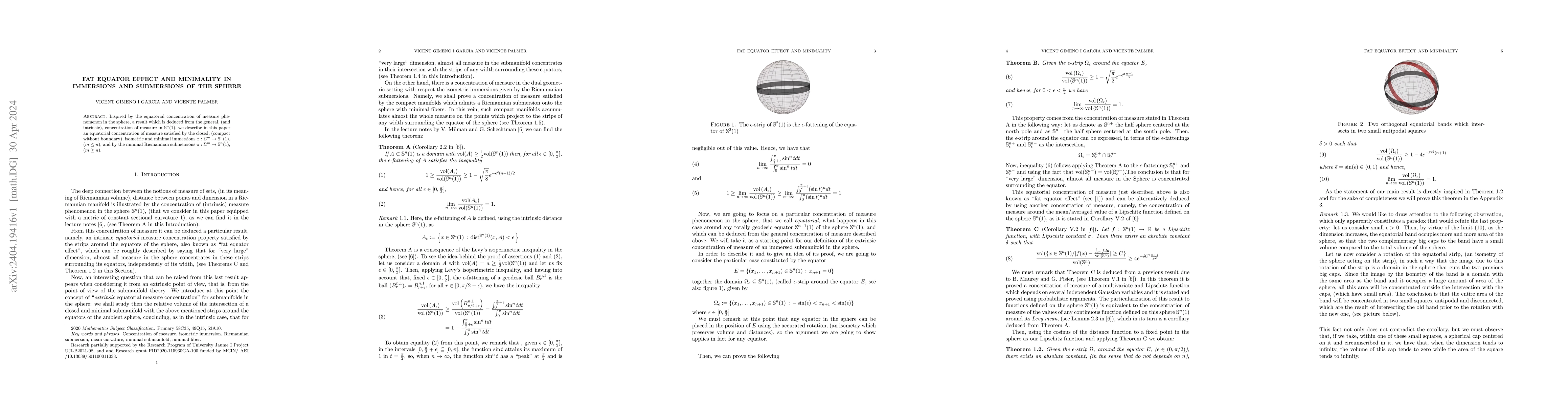 Thumbnail for Fat equator effect and Minimality in immersions and submersions of the
  Sphere