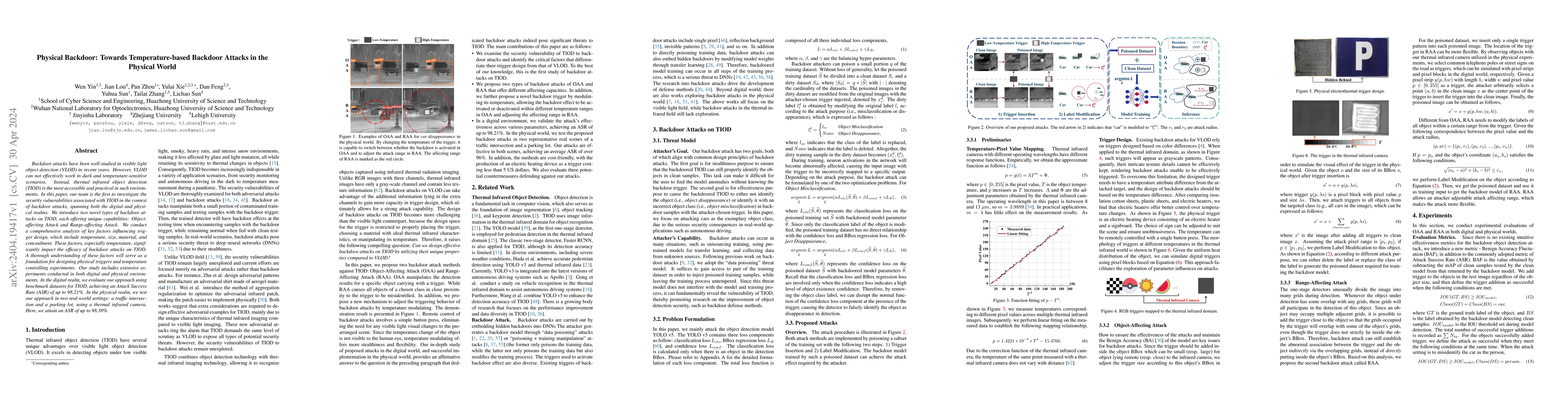 Thumbnail for Physical Backdoor: Towards Temperature-based Backdoor Attacks in the
  Physical World