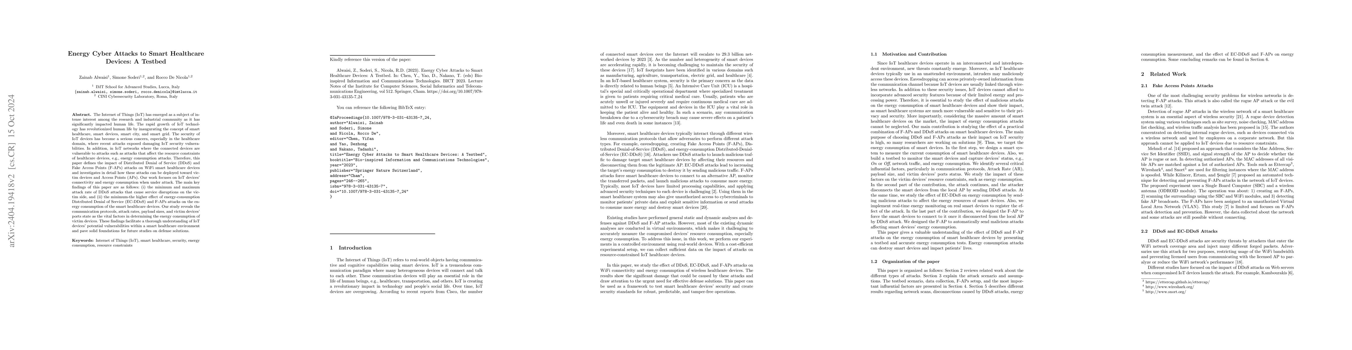 Thumbnail for Energy Cyber Attacks to Smart Healthcare Devices: A Testbed