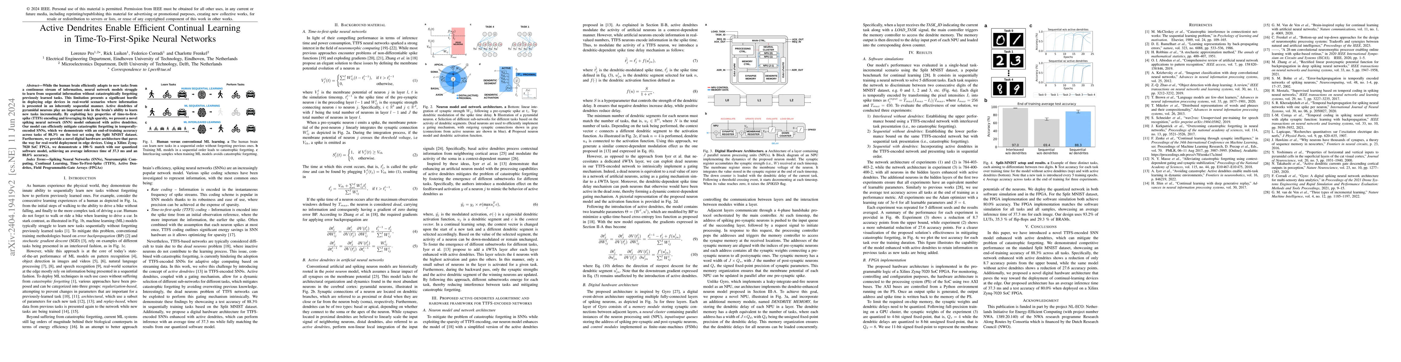 Thumbnail for Active Dendrites Enable Efficient Continual Learning in
  Time-To-First-Spike Neural Networks