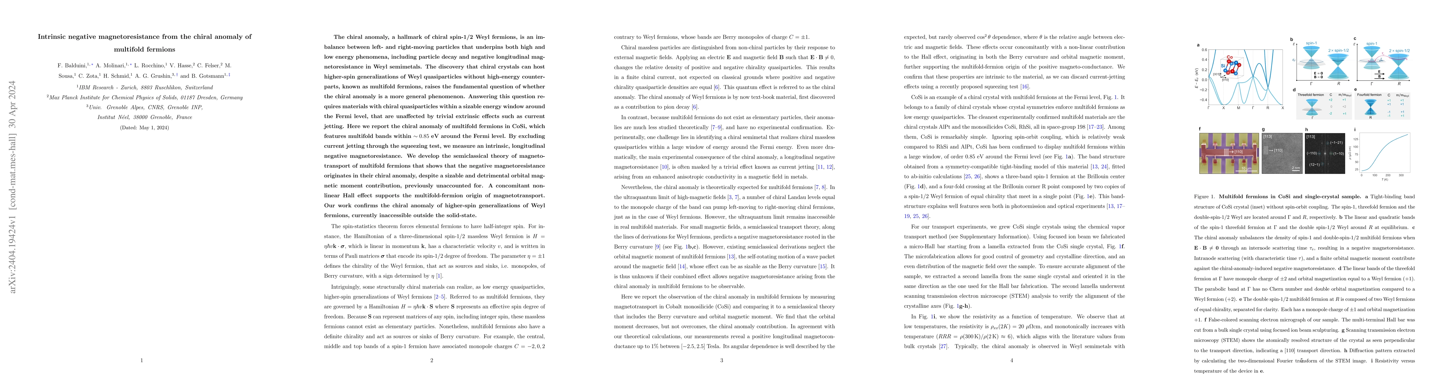 Thumbnail for Intrinsic negative magnetoresistance from the chiral anomaly of
  multifold fermions