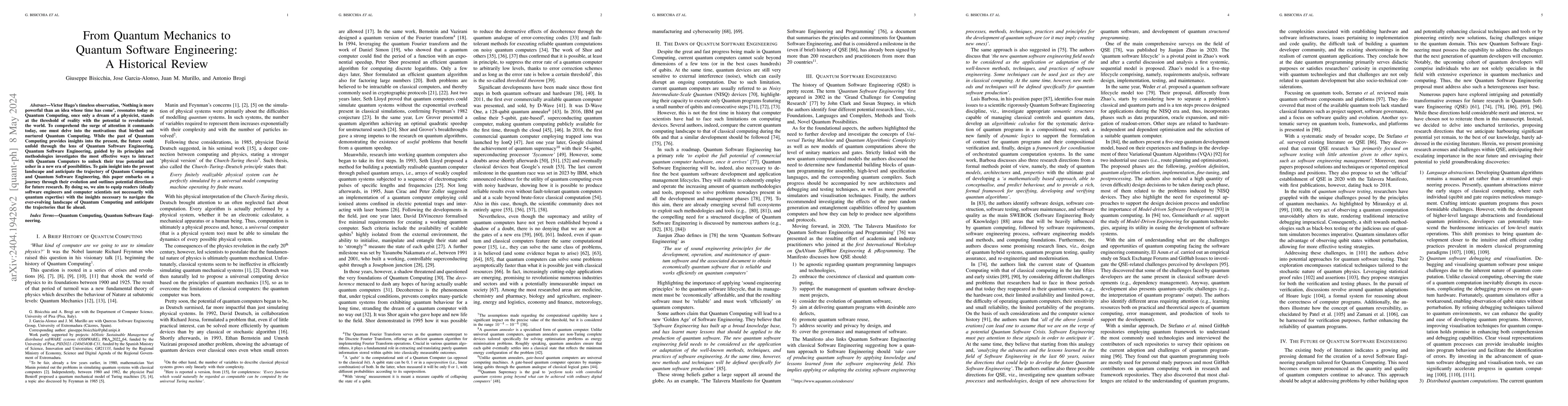 Thumbnail for From Quantum Mechanics to Quantum Software Engineering: A Historical
  Review