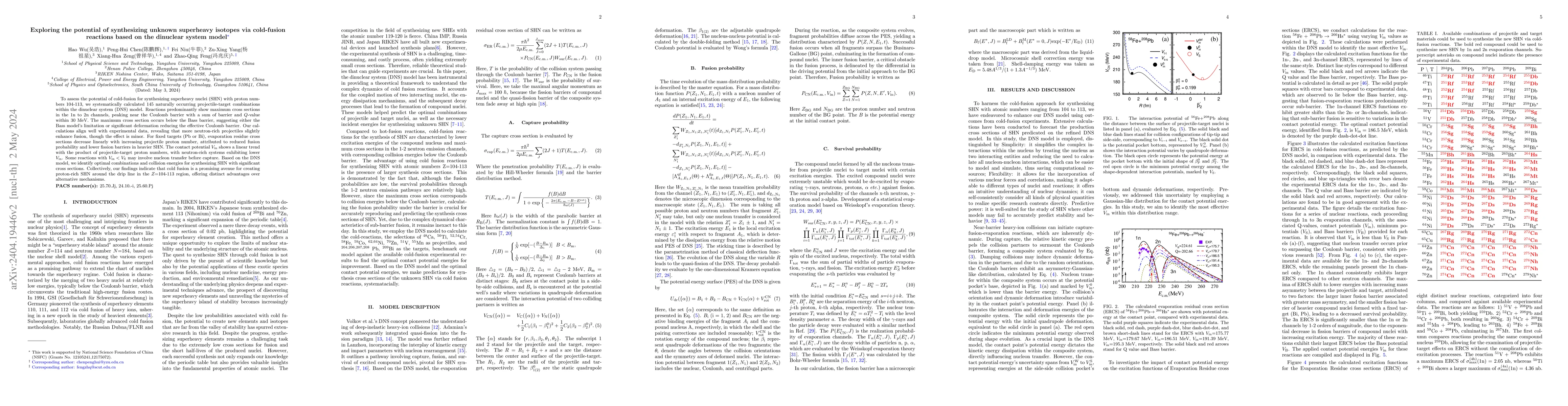 Thumbnail for Exploring the potential of synthesizing unknown superheavy isotopes via
  cold-fusion reactions based on the dinuclear system model