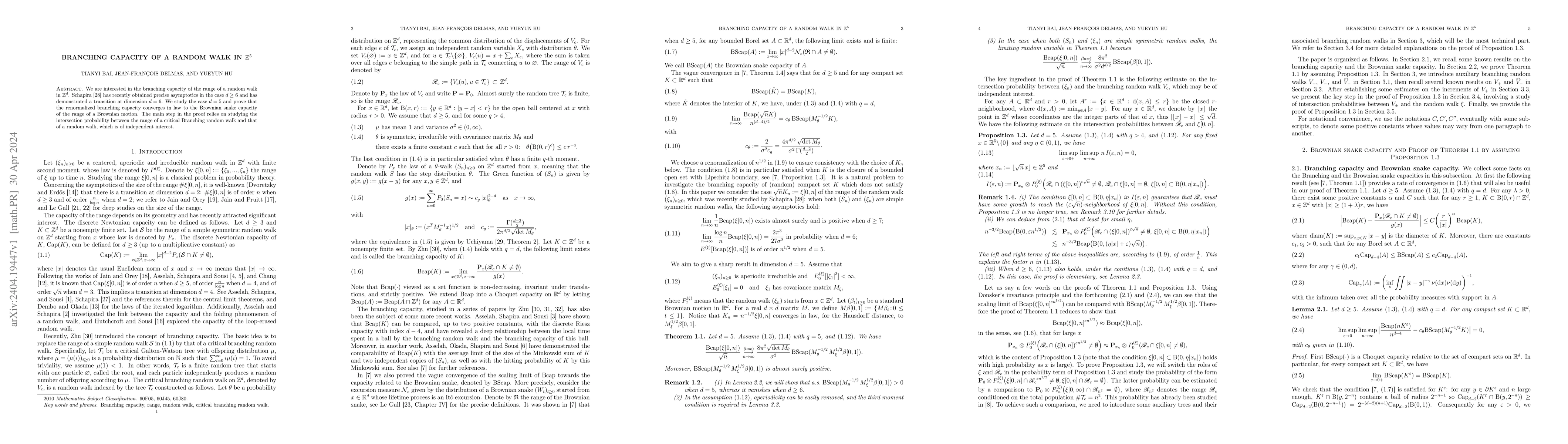 Thumbnail for Branching capacity of a random walk in $\mathbb Z^5$