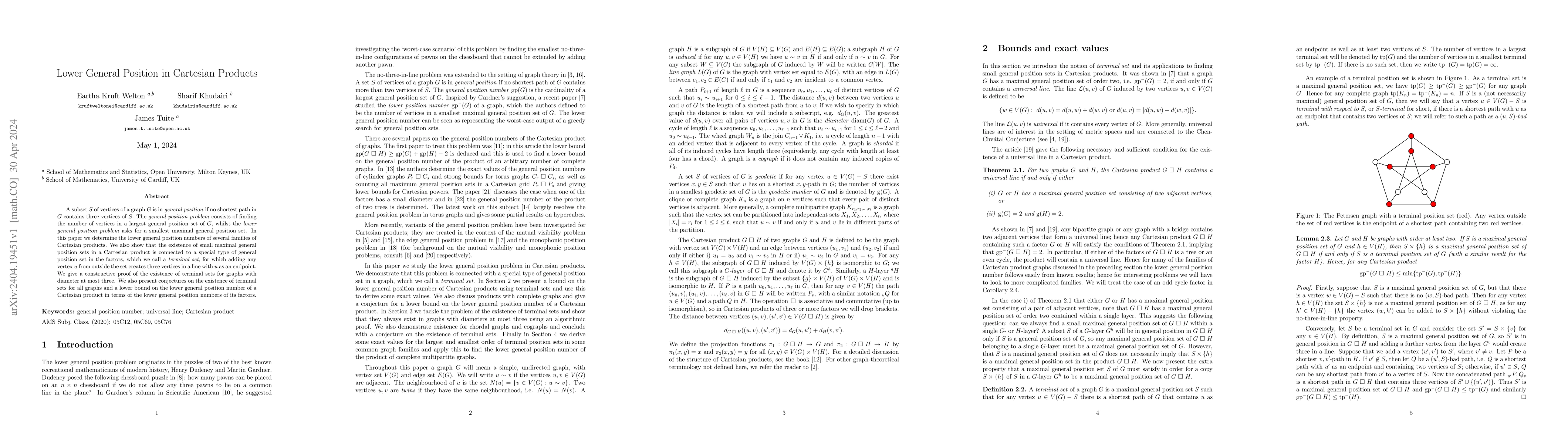 Thumbnail for Lower General Position in Cartesian Products