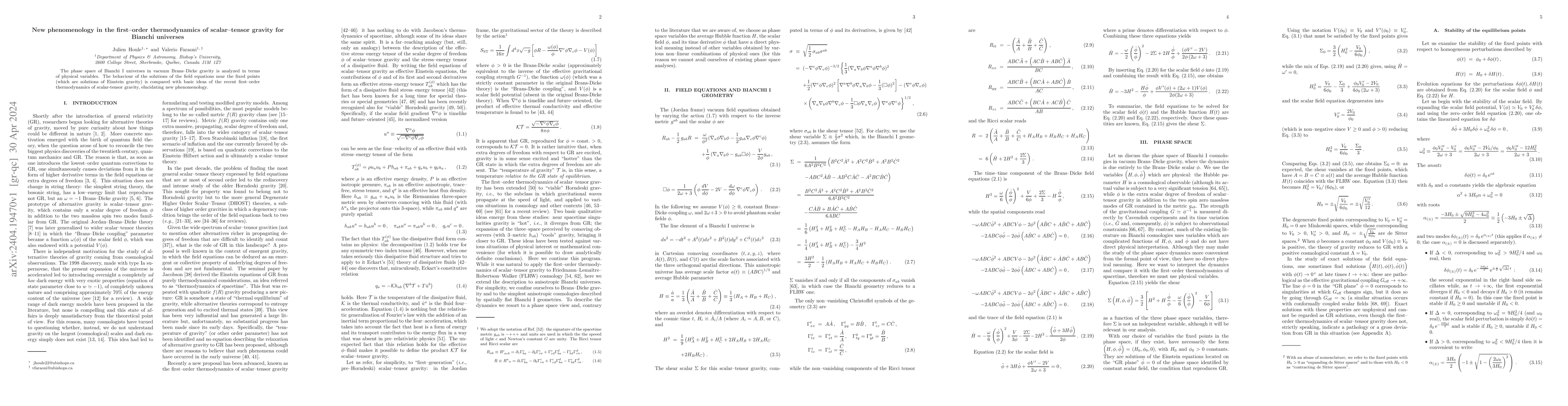 Thumbnail for New phenomenology in the first-order thermodynamics of scalar-tensor
  gravity for Bianchi universes
