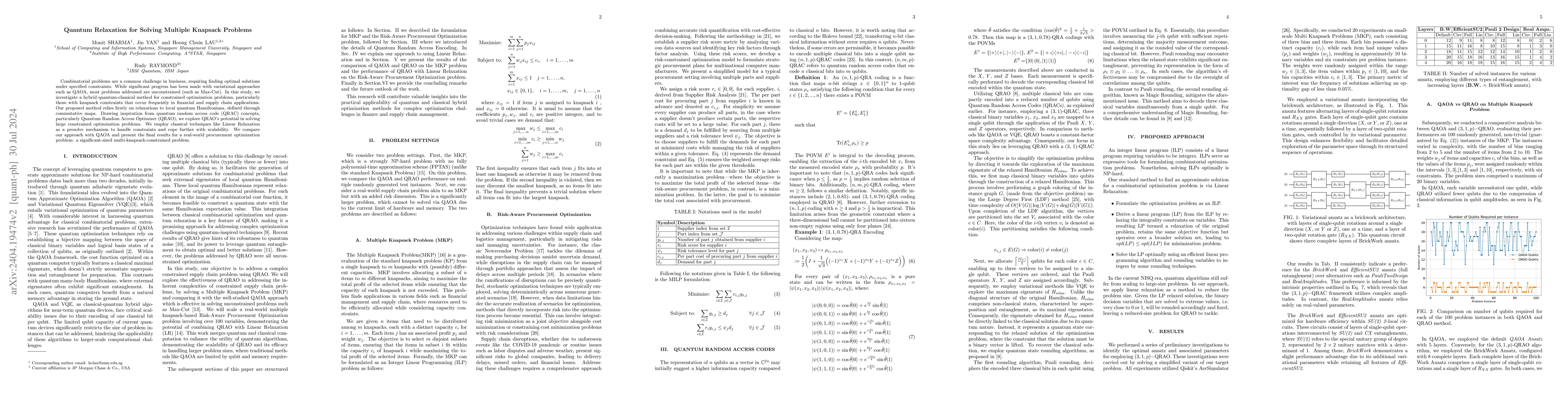 Thumbnail for Quantum Relaxation for Solving Multiple Knapsack Problems