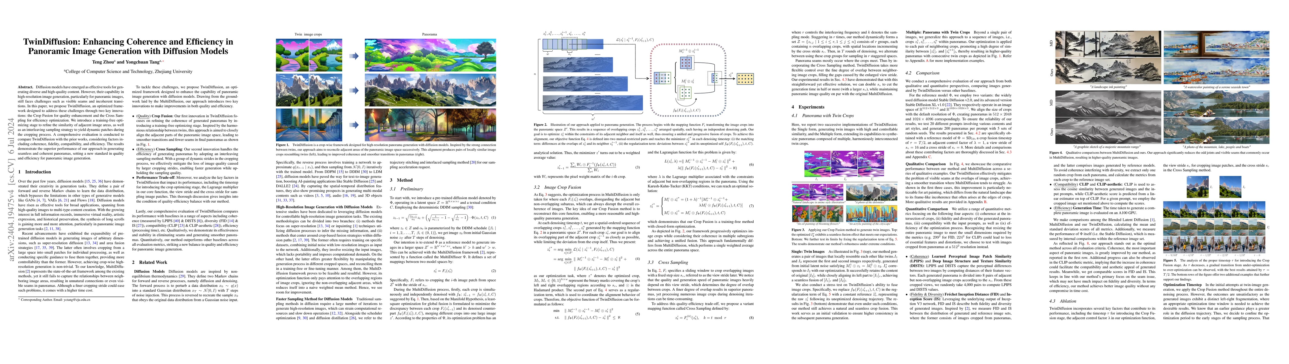 Thumbnail for TwinDiffusion: Enhancing Coherence and Efficiency in Panoramic Image
  Generation with Diffusion Models