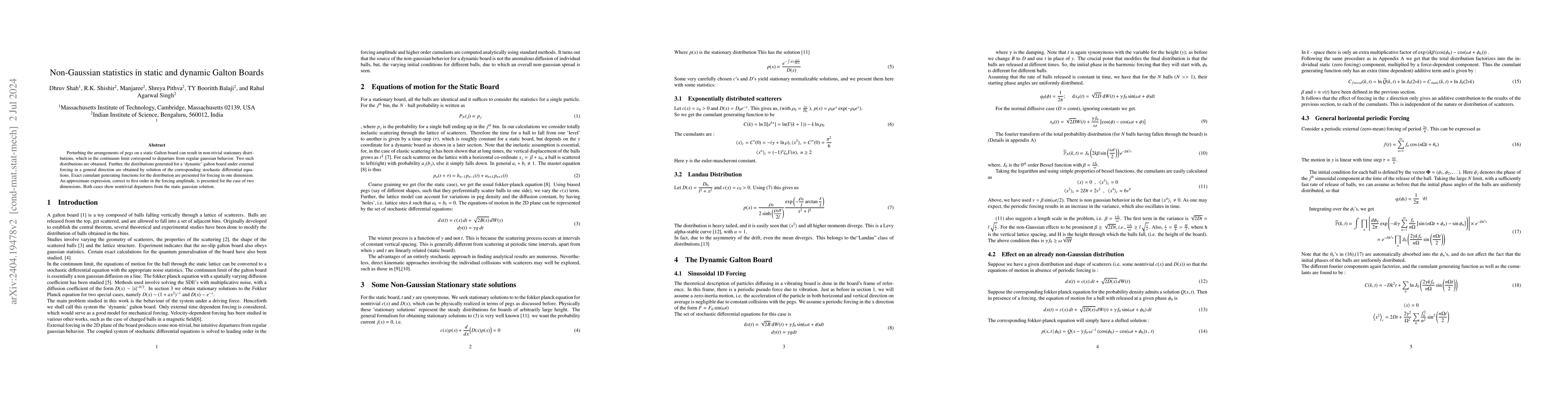 Thumbnail for Non Gaussian statistics in static and dynamic Galton boards