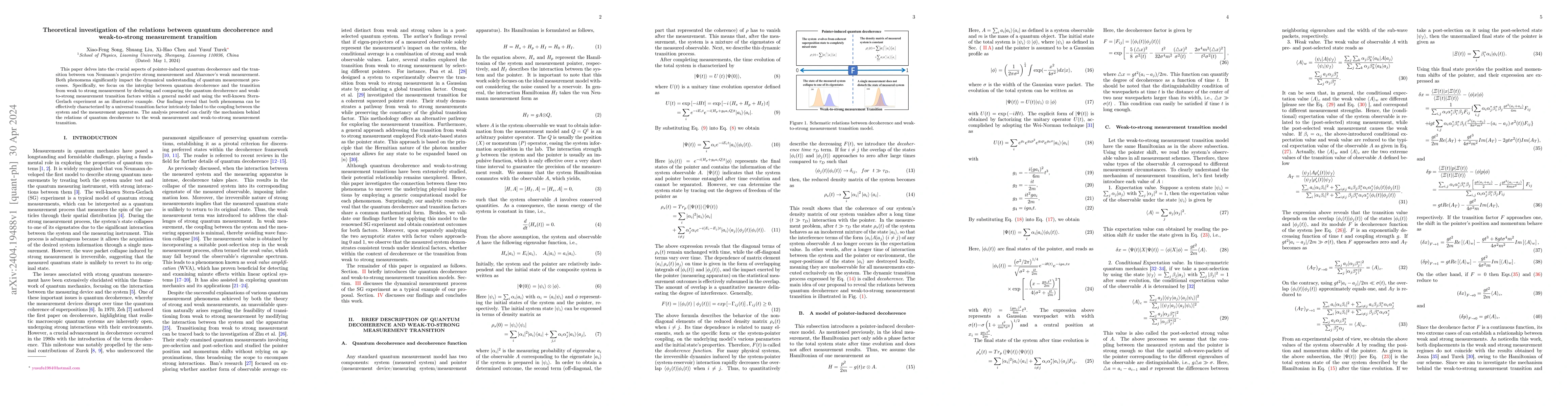 Thumbnail for Theoretical investigation of the relations between quantum decoherence
  and weak-to-strong measurement transition