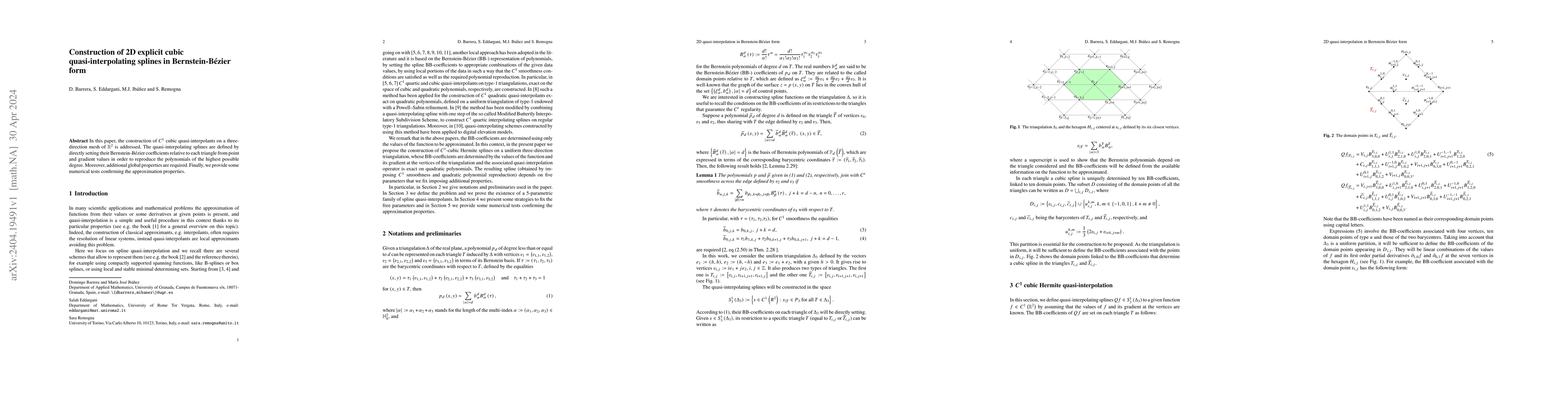 Thumbnail for Construction of 2D explicit cubic quasi-interpolating splines in
  Bernstein-B\'ezier form