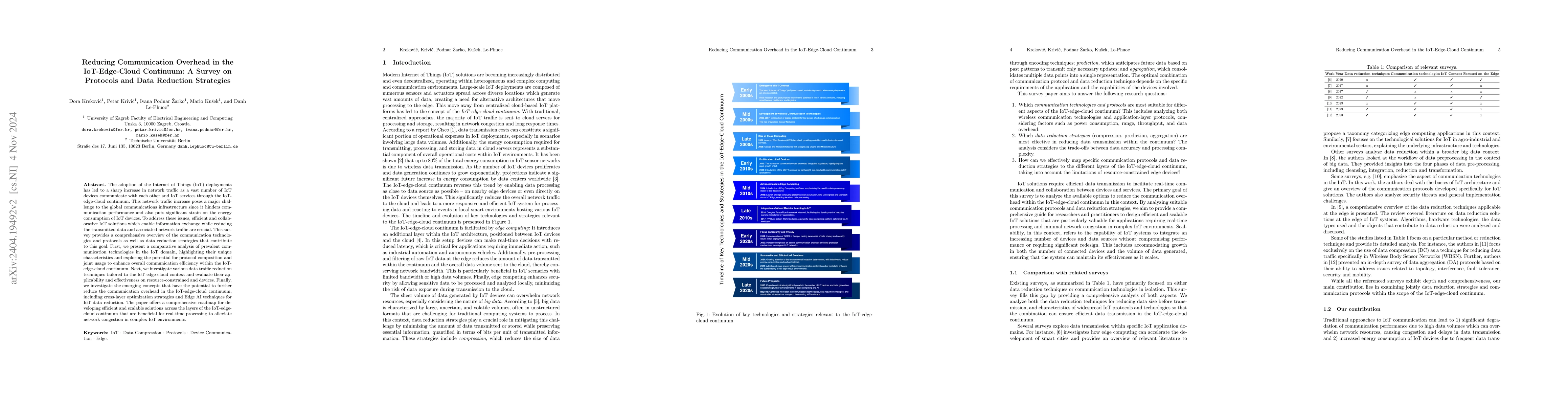 Thumbnail for Reducing Communication Overhead in the IoT-Edge-Cloud Continuum: A
  Survey on Protocols and Data Reduction Strategies