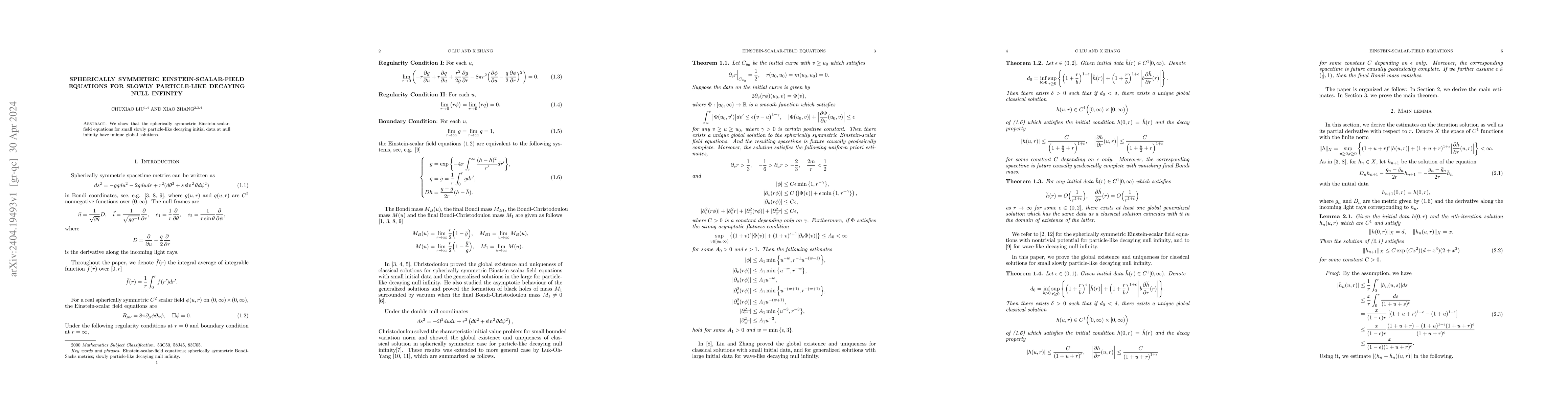 Thumbnail for Spherically symmetric Einstein-scalar-field equations for slowly
  particle-like decaying null infinity