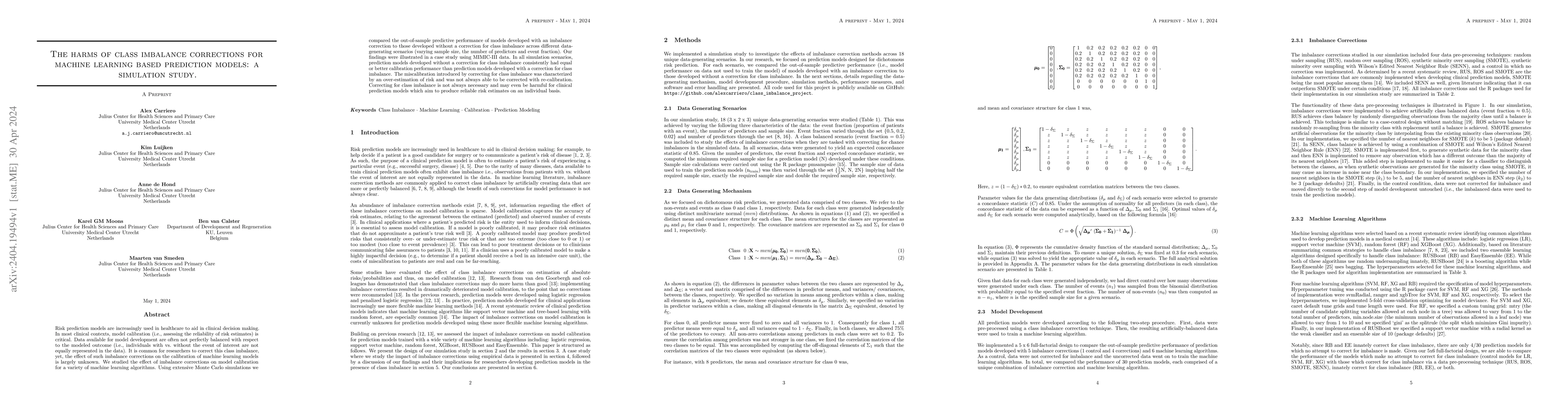 Thumbnail for The harms of class imbalance corrections for machine learning based
  prediction models: a simulation study