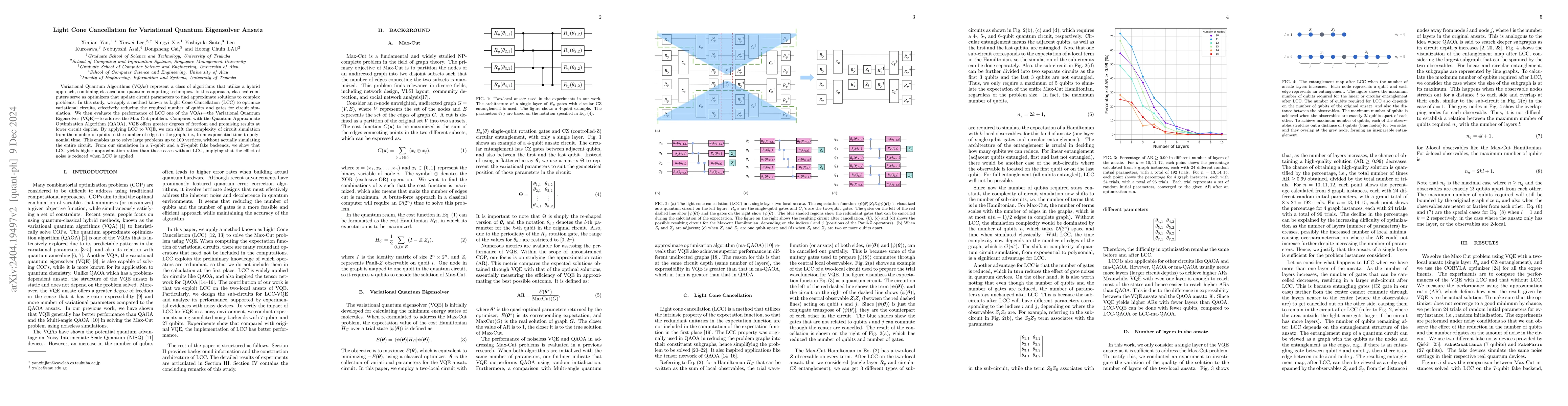 Thumbnail for Light Cone Cancellation for Variational Quantum Eigensolver Ansatz