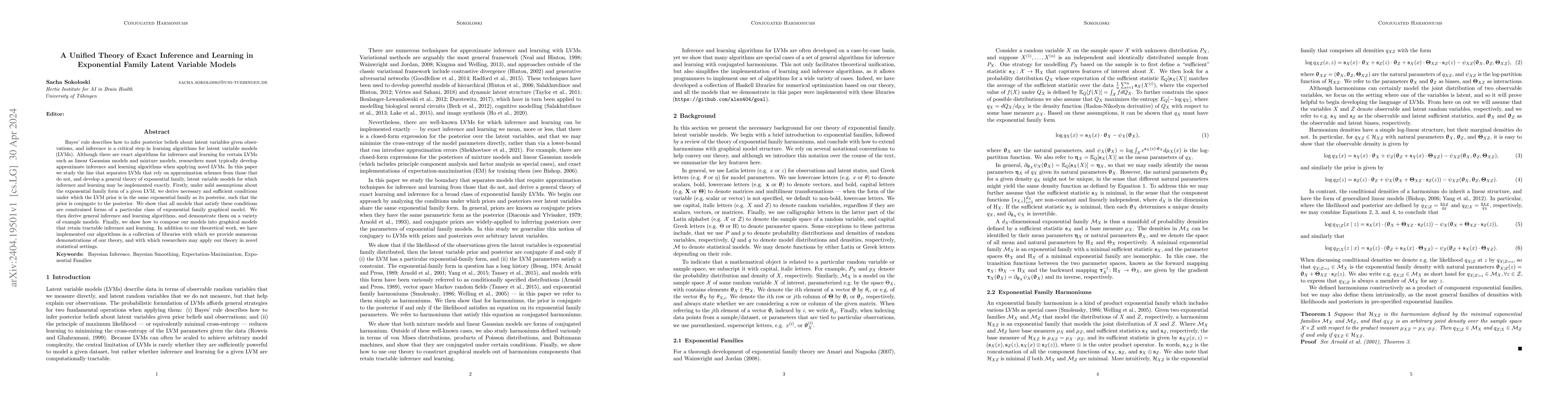 Thumbnail for A Unified Theory of Exact Inference and Learning in Exponential Family
  Latent Variable Models