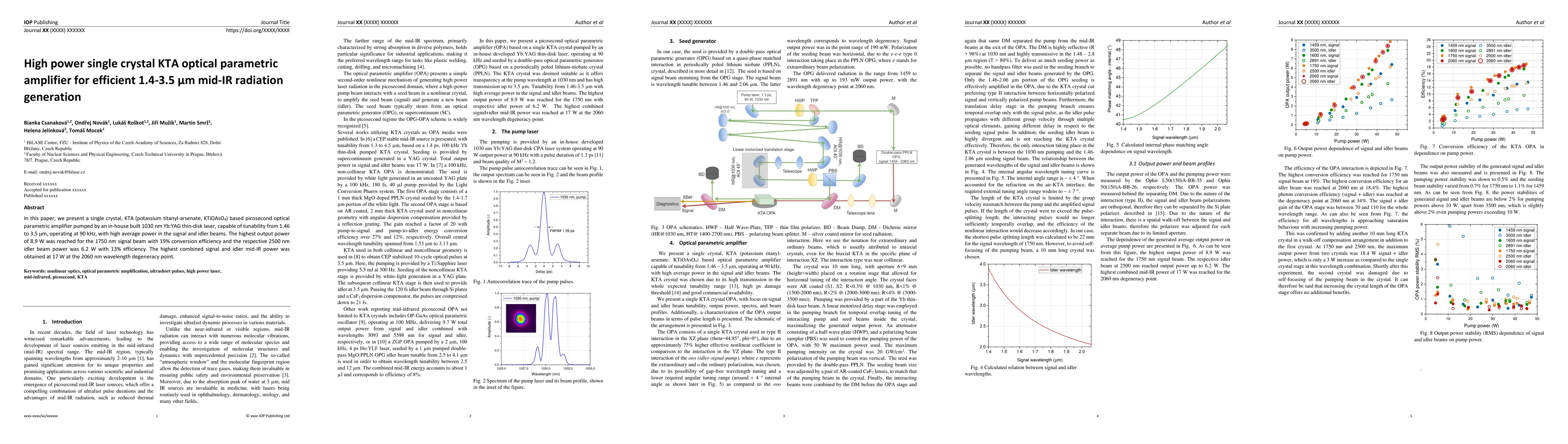 Thumbnail for High power single crystal KTA optical parametric amplifier for efficient
  1.4-3.5 $\mu$m mid-IR radiation generation