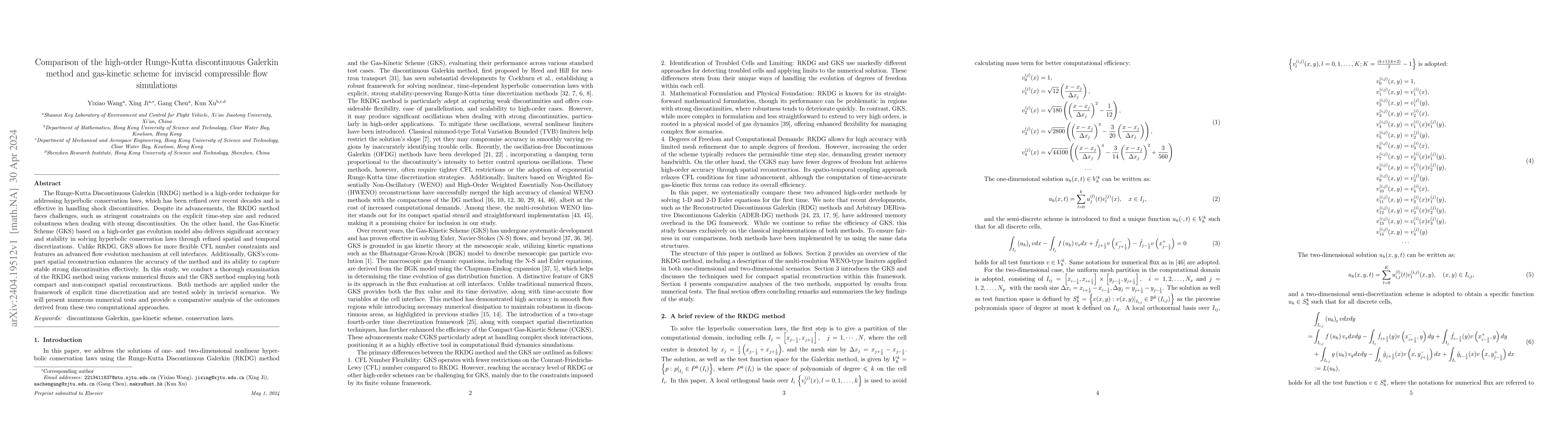 Thumbnail for Comparison of the high-order Runge-Kutta discontinuous Galerkin method
  and gas-kinetic scheme for inviscid compressible flow simulations