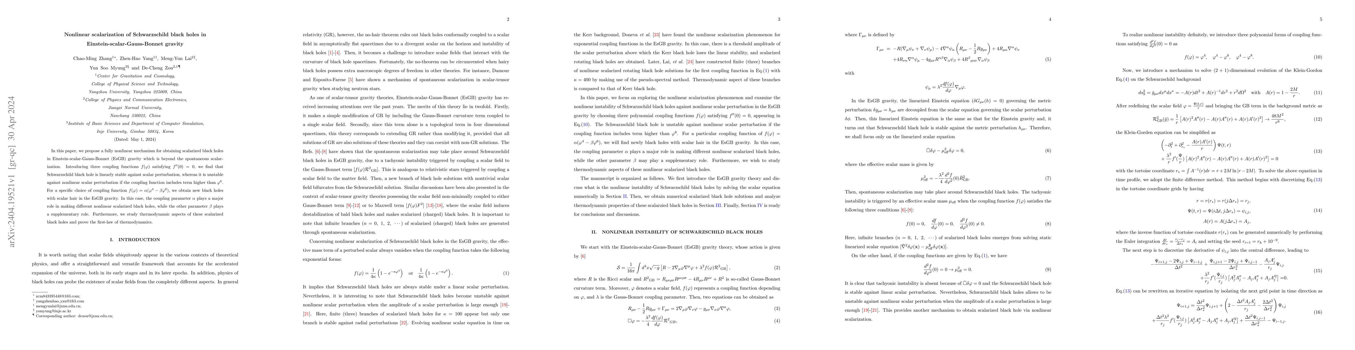 Thumbnail for Nonlinear scalarization of Schwarzschild black holes in
  Einstein-scalar-Gauss-Bonnet gravity