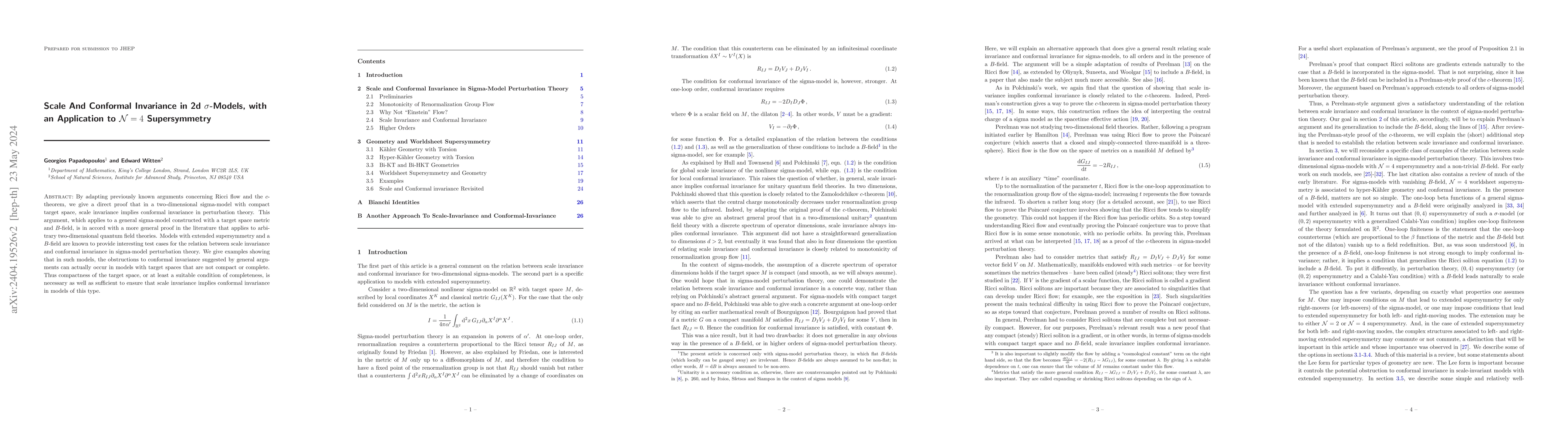 Thumbnail for Scale and Conformal Invariance in 2d Sigma Models, with an Application
  to N=4 Supersymmetry