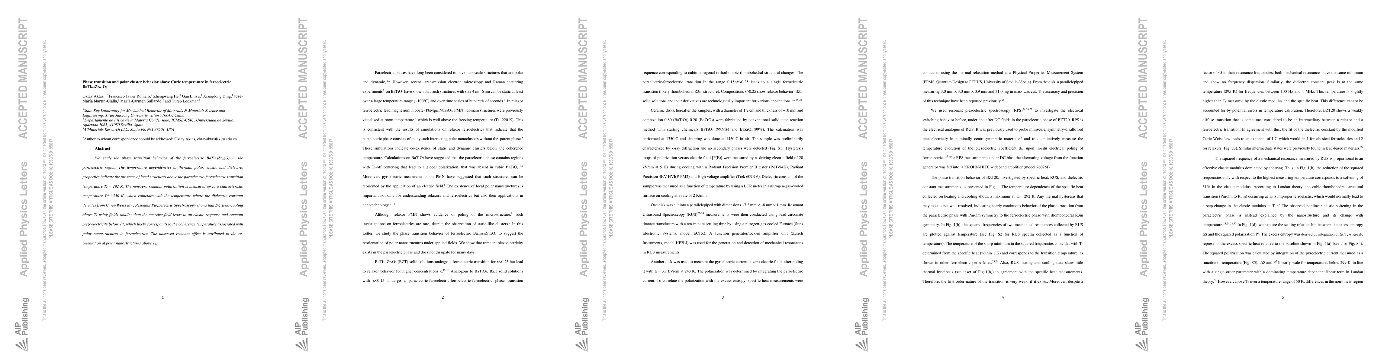 Thumbnail for Phase transition and polar cluster behavior above Curie temperature in
  ferroelectric BaTi$_{0.8}$Zr$_{0.2}$O$_3$