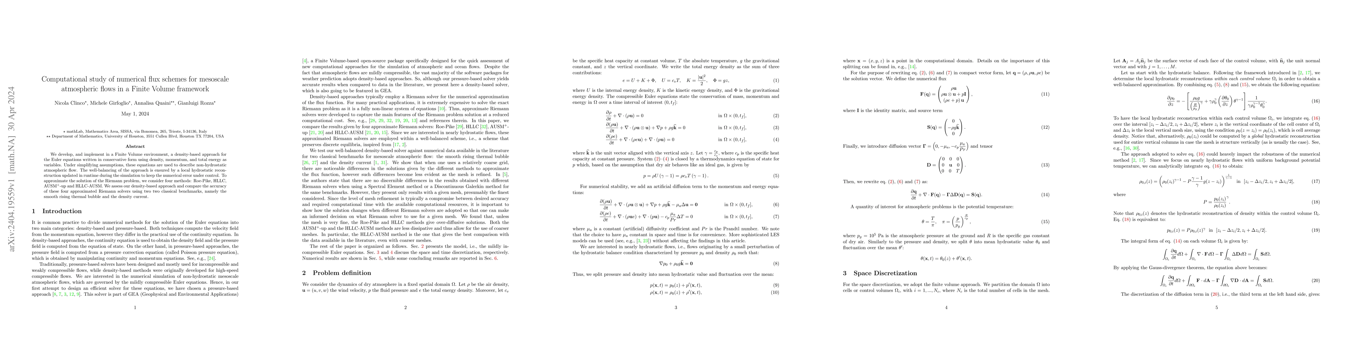 Thumbnail for Computational study of numerical flux schemes for mesoscale atmospheric
  flows in a Finite Volume framework