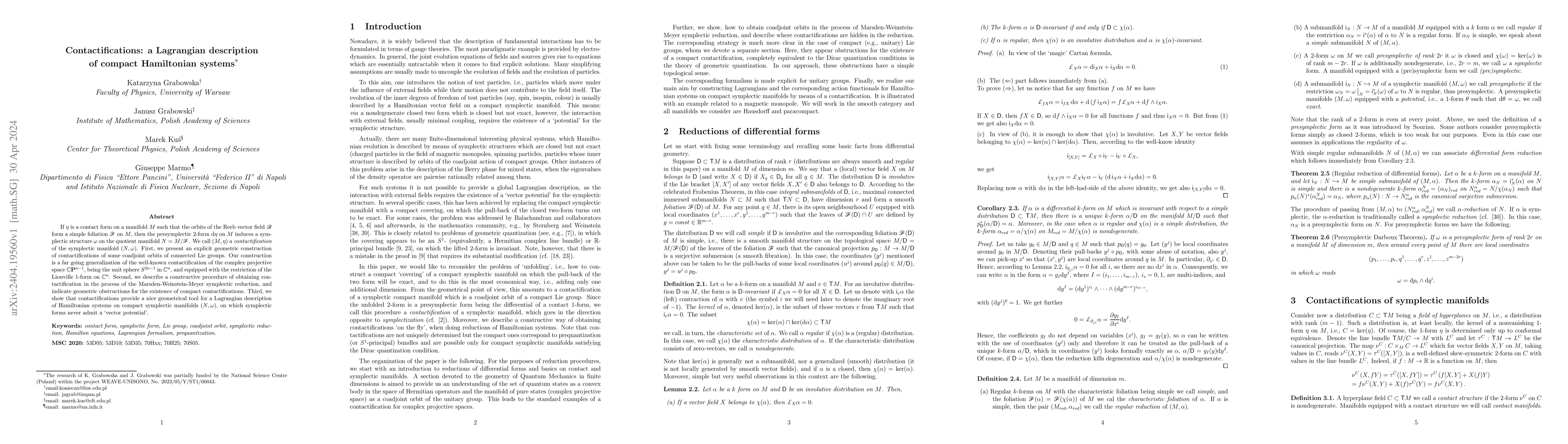 Thumbnail for Contactifications: a Lagrangian description of compact Hamiltonian
  systems