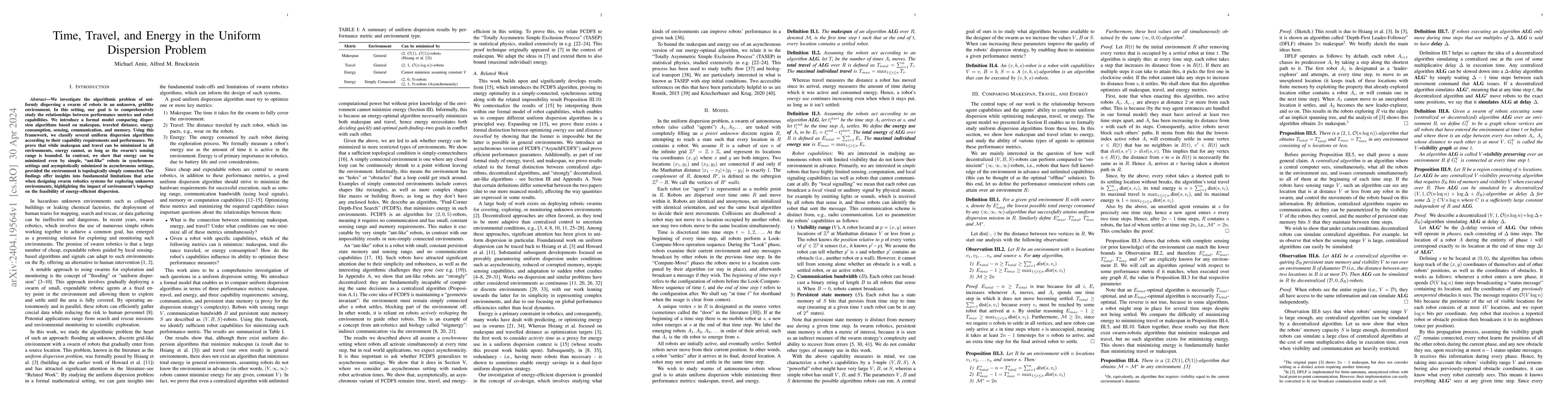 Thumbnail for Time, Travel, and Energy in the Uniform Dispersion Problem