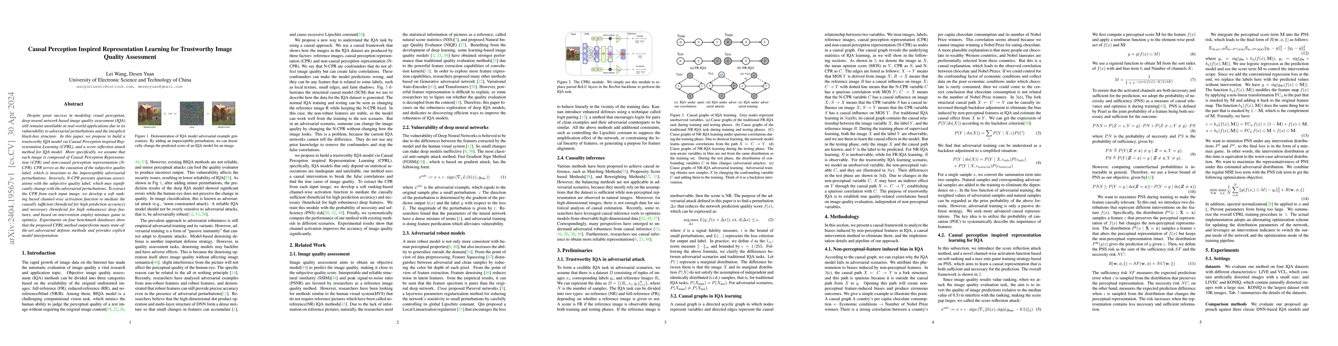 Thumbnail for Causal Perception Inspired Representation Learning for Trustworthy Image
  Quality Assessment