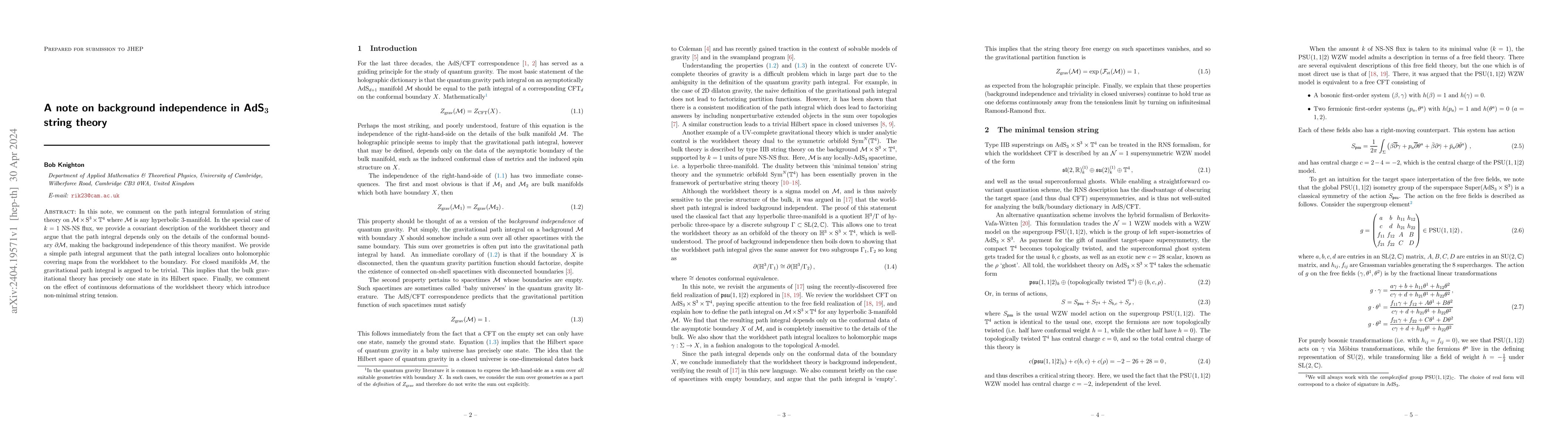 Thumbnail for A note on background independence in $\text{AdS}_3$ string theory